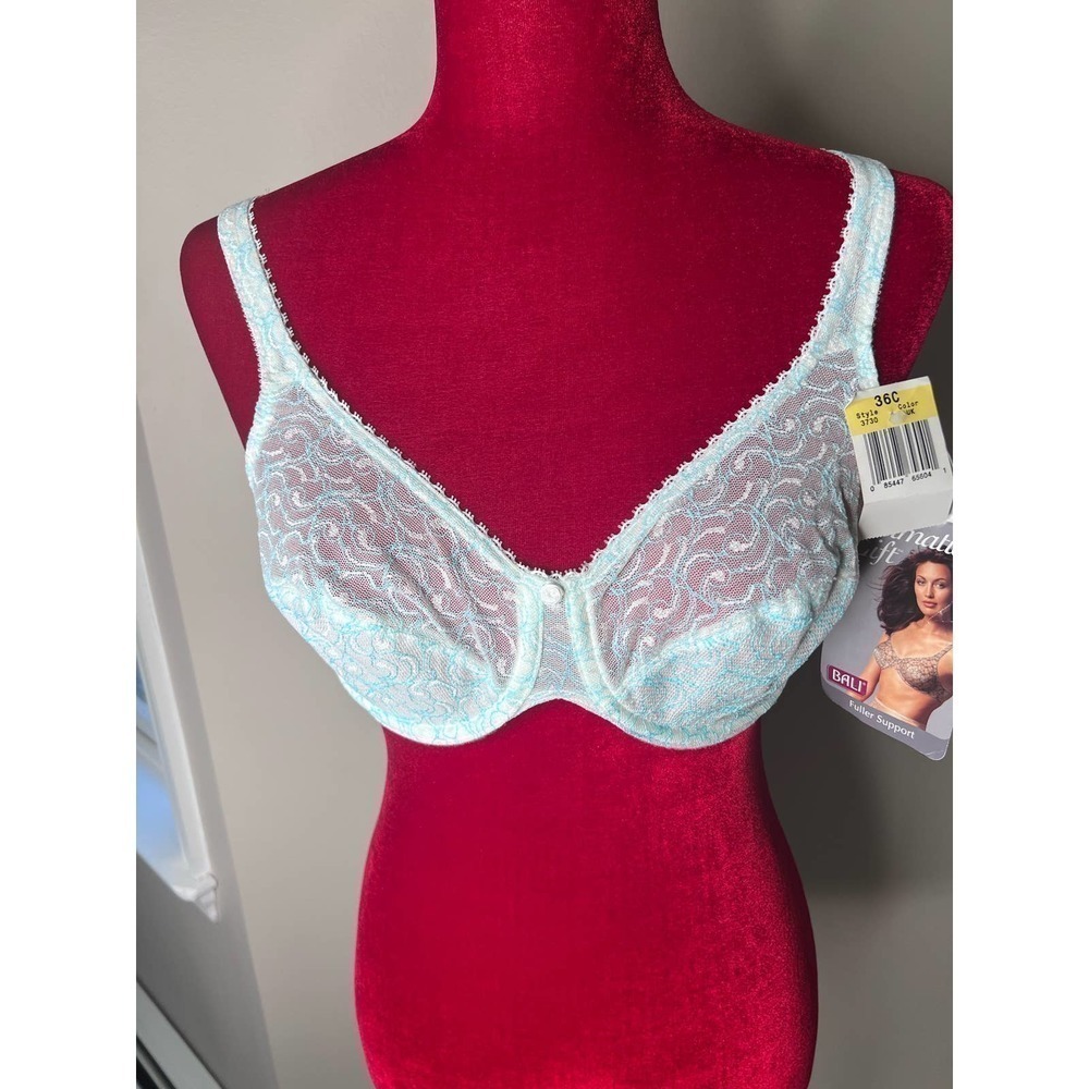 NWT Bali Lift Full Support underwire bra 36C white blue
